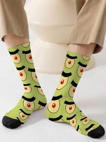 1双360度复活节男士袜子——趣味十足的卡通图案，柔软舒适，弹性极佳，这款时尚休闲街头嘻哈风360度袜子非常适合作为压缩袜、情人节袜或宽松的孕妇袜。 - 彩色 - 查看 8