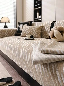 1件装柔软雪尼尔沙发垫套，四季通用沙发座垫保护套，现代简约防滑沙发垫，防尘可水洗，卡其色清新柔软，宠物友好，适用于组合沙发、卧室、办公室、客厅 - 卡其色 - 查看 8