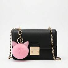 Cute Plush Cat Ear Pom Keychain Soft Fluffy Bag Backpack Charm In Pastel Pink With Delicate Tassel And Lightweight Design - như hình ảnh - Xem 3