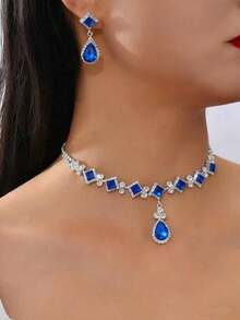 3 件套女士爪链几何水滴耳环和项链套装，婚礼、派对、节日礼物 - 彩色 - 查看 7