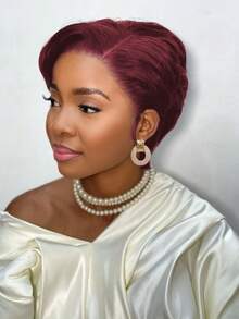 13x4x1 Lace Frontal Pixie Cut Wig Human Hair For Women 99J Burgundy Short Wig For Human Hair T Part Lace Front Glueless Wigs For Valentine's Day, Daily Use Party Wig Short Wig For Women Human Hair 1B Black Color Wig Short Pixie Cut Lace Wigs With Side Part Bangs - Multicolor - View 7