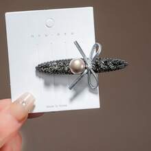 1个闪亮优雅的PU皮革蝴蝶结发夹，甜美鸭子发夹，适合日常佩戴 - 黑色 - 查看 11