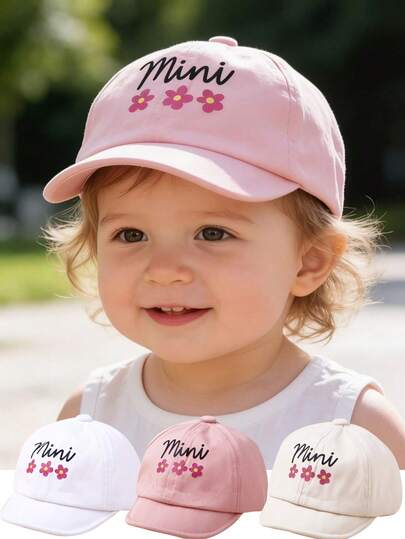 1pc Toddler/Baby Girls Floral Print Cute Sun Visor Hat, Soft Brim Mini Baseball Cap