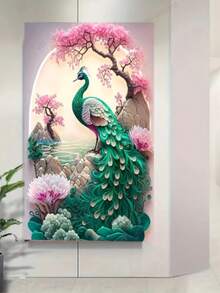 1套孔雀风景钻石画套装，5D DIY马赛克钻石艺术，手工钻石刺绣工具和材料，适合成人/初学者/爱好者，墙面艺术装饰礼品，家居装饰（圆形钻石珠） - 圓鑽 - 查看 2