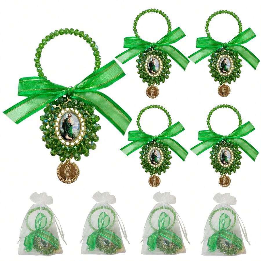 4PCS Organza Bags With Saint Jude/Virgin Mary Medal Door Hanger ,Rosary Catholic Gifts Set For Car Hanging Charm Home Door Hanger Decor - Multicolor - View 1