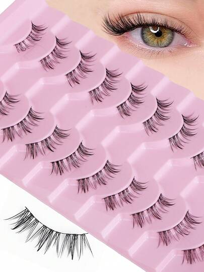 10 Pairs C-Curl Natural Looking False Eyelashes, DIY Friendly, Korean/Japanese Style, Lightweight For Everyday Makeup