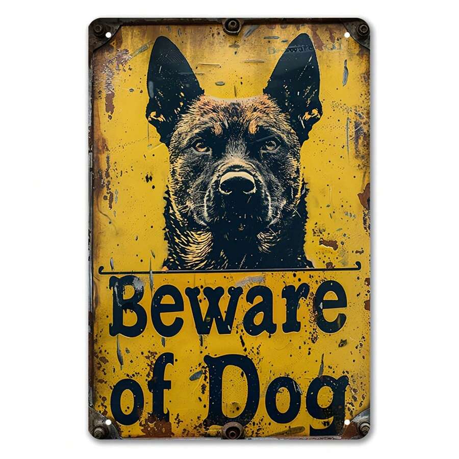 1 pezzo Cartello in metallo vintage con pastore tedesco - "Attenzione al cane" Avvertimento, Durevole 8"X12" Piastra in stagno, Adatto per uso domestico e all'aperto, Stile rustico Sfondo giallo con testo nero, Decorazione per cani, Senza catena per appendere inclusa - Multicolore - Visualizzare 1