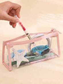 1 pieza Bolsa de cosméticos con diseño de zapatilla de ballet rosa, bolsa de almacenamiento multifuncional de gran capacidad, organizador de escritorio para artículos de papelería, maquillaje, lápiz labial, cojín, estuche de lápices de examen, regalo - Multicolor - Ver 4