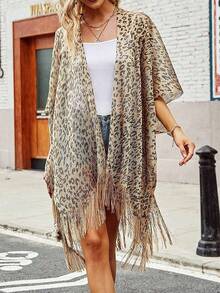 1pc Leopard Print Casual Polyester Chiffon Shawl, Lightweight Spring/Summer Daily Street Wear, Beach Cover Up, Windbreaker, Sunscreen For Women - Multicolor - View 3