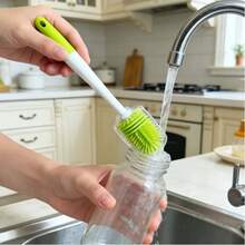 1pc Highly Efficient Cleaning Brush, Silicone Bottle Brush For Cleaning Bottles, Cups, Mugs, Jars, Coffee Cups, Wine Glasses, Removes Stains And Dirt - Green-1Pc - View 4