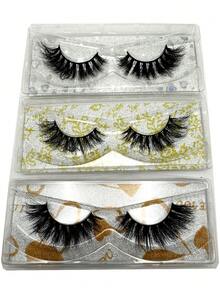 新款奢华21对装蓬松浓密3D假睫毛，配精美包装盒，完美圣诞礼物，3D猫眼假睫毛，自然柔软，浓密型，便携，欧美风浓密版，卡通妆容，漫画风格，凌乱貂毛假睫毛，独立包装，批发貂毛假睫毛，新手化妆工具，条状假睫毛，睫毛，假睫毛 - 黑色 - 查看 4