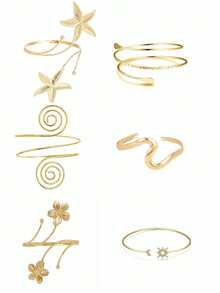 Bộ 6 chiếc vòng tay kim loại hình học phong cách Punk rỗng nhiều lớp đan chéo phóng đại dành cho nữ - D004 - Xem 1