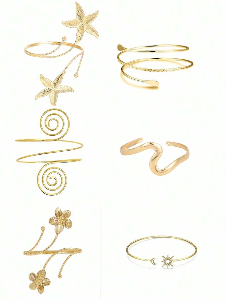 Bộ 6 chiếc vòng tay kim loại hình học phong cách Punk rỗng nhiều lớp đan chéo phóng đại dành cho nữ - D004 - Xem 1