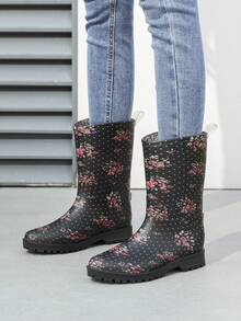 1 Pair Women's Mid-Calf Small Floral Rain Boots, Outdoor Waterproof Shoes For Gardening, Fishing, Cycling, Easy To Clean - Multicolor - View 9