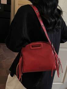 2025 New Unique Design Tassel Handbag, Personalized Fashion Versatile Casual Commute Shoulder Crossbody Bag - Red - View 4