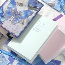 Set Buku Catatan Bergaya Korea Klasik dengan Kotak-kotak, Stiker Kupu-kupu, dan Kertas Tempel, Set Buku Catatan dalam Kotak Hadiah. - 1 Set - View 6