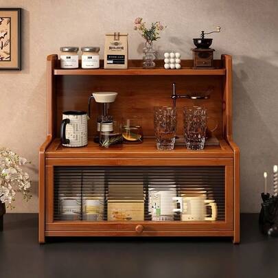 1 قطعة رف تخزين مطبخ من البامبو ذو طبقتين، رف بامبو طبيعي مع غطاء للغبار، حامل أواني التوابل، منظم أرضية للأكواب والتوابل والكتب والنباتات المزروعة - رف تخزين متعدد الاستخدامات، مثالي للمنزل والمكتب