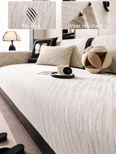 1pc Comfortable Chenille Sofa Cushion Cover, All-Season Universal Sofa Seat Protector, Modern Minimalist Non-Slip Sofa Pad, Dust-Proof And Washable Sofa Slipcover, Beige Fresh And Soft, Color-Fast And Shed-Resistant, Pet-Friendly, Fits L-Shaped Sofa And 1/2/3/4-Seat Sofa