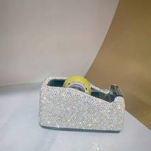 1件装钻石系列（白钻）闪亮水钻PVC胶带座，学生办公用品胶带切割器，便携式多功能桌面文具，多种颜色可选，办公桌配件，表面可粘贴，婚礼生日派对节日礼物，钻石装饰艺术品 - 彩色 - 查看 5