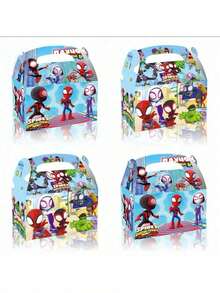 12pcs Superhero Themed Party Gift Box, Children's Birthday Party Hero Design Gift Box, Candy Gift Box, And Party Supplies. - Multicolor - View 2