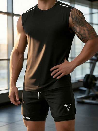 Men's Sports Tank Top & Shorts Set, Quick-Dry Basketball Training Fitness Outfit