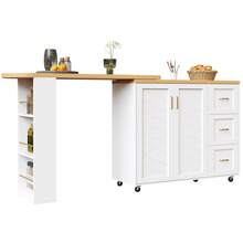 Extendable Bar Trolley With 2 Doors And 3 Drawers (135-228 X 39 X 104 Cm), On Casters, White/Black Bar Table, Wood-Look Worktop - 黑色 - 查看 10