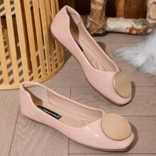New Lacquered Leather Square Toe Shoes For Teenagers - Baby Pink - View 3