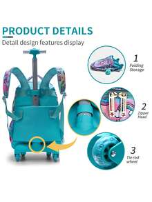 BLING BABIES Set de 3 piezas Mochila con ruedas para niños, diseño de perrito con lentejuelas de dibujos animados con lonchera y estuche de lápices - Verde, adecuado para el transporte diario - Verde - Ver 10