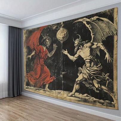 Tapiz de batalla de demonios gemelos - Colgante de pared de poliéster para decoración de sala de estar, dormitorio y oficina | Perfecto para la decoración de la habitación