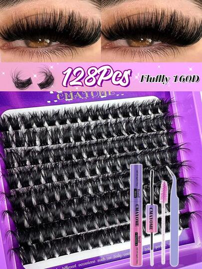 160/144/128 Pieces Soft And Fluffy DIY Eyelash Adhesive Kit 10-18mm Mixed Lengths 120D/140D/160D Fluffy Individual Lash Clusters Segmented Tail Ends Smooth And Soft Eyelash Extension Kit Includes Lash Glue And Sealant, For Independent Use By The Household Eyelash Applicator Pliers And Eyelash Brush Suitable For Natural, Dramatic, Daily Makeup, Cosplay Eyelashes, Full Makeup And Daily Wear, Can Be Carried For Daily Use Or For Going Out