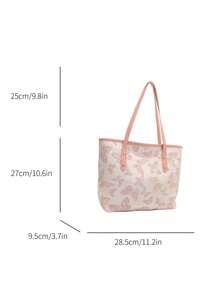 Neue Ankunft Damen Shopper Tasche mit großflächigem Blume Muster, großes Fassungsvermögen ultra-leicht mit Nieten Dekor, geeignet für Pendeln, Einkaufen, Büro, Universität - Pink - Übersicht 4