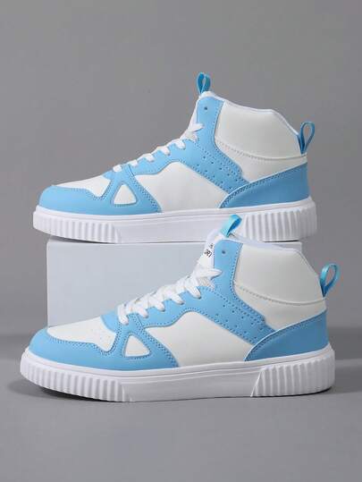 Men's High-Top Flat Sports Shoes, Lace-Up Solid Color Men's Outdoor Skateboarding Shoes, 2024 New Casual Shoes For Men, Suitable For Outdoor Activities, Dating, All Seasons