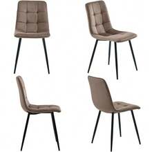 Dining Set (Rectangular Table 117 X 68 Cm With 4 Chairs), Rectangular Table, Modern Kitchen Set, Brown Velvet Chair, Black Table Legs - Khaki - View 6