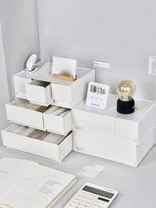 Hộp đựng đồ bằng nhựa màu trắng dạng ngăn kéo, có thể kết hợp và xếp chồng tự do, thích hợp để sắp xếp đồ đạc trên bàn làm việc, văn phòng, trường học và giúp tổ chức gọn gàng. - Nhiều màu - Xem 5