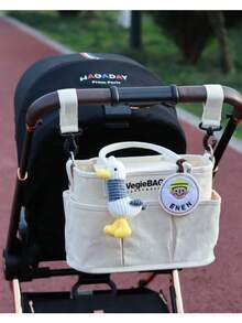 Bolso de pañales de lona con correa para cochecito, bolso multifuncional para mamá/papá, bolso de viaje, guarda los artículos esenciales para bebé, regalo del Día de la Madre - Beis - Ver 9