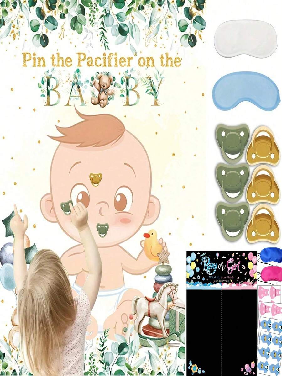 Bộ trò chơi tiệc mừng em bé theo chủ đề núm vú giả, bao gồm áp phích lớn, 24 miếng dán núm vú giả và bộ trò chơi bịt mắt, cũng thích hợp để trang trí tiệc sinh nhật và tiệc mừng em bé. - Nhiều màu - Xem 1