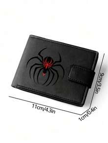 Billetera de piel sintética de moda - Monedero compacto con cremallera y tarjetero, estuche de tarjetas con cierre a presión, diseño "No toques mi billetera", ideal para uso diario - Estampado de araña negro + negro y rojo - Ver 6