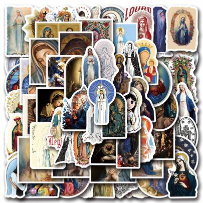 62Pcs Virgin Mary Stickers - High-Quality And Beautiful Stickers, Can Be Used For Decoration Laptop, Water Bottle, Phone, Journal, Scrapbook, Bumper, Skateboard, Luggage, For Holiday Decorations