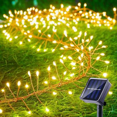 Solar Copper Wire Cracker String Lights With Remote Control / Solar Firework Lights, 8 Modes LED Outdoor Waterproof Solar Lights String For Balcony, Party, Living Room, Wedding, Garden, Home Decor