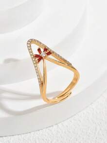 1pc Luxury Niche Style Gold-Plated V-Shaped Micro-Inlaid Colorful Zirconia Ring, Suitable For Women's Daily Commute Wear - Multicolor - View 12