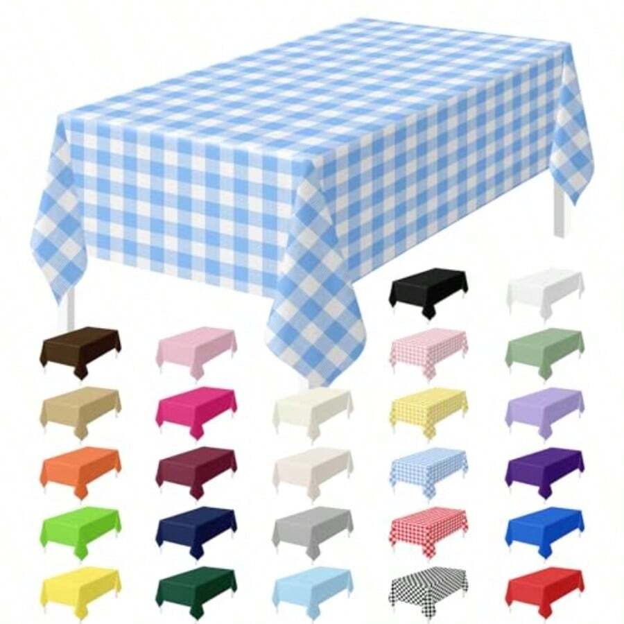 2 Pack Blue Gingham Tablecloth Disposable 54 X 108 Inch Blue And White Plaid Plastic Table Cloth Disposable Rectangle Table Cover For Party Birthday Picnic Checkered Tablecloths - Blue Gingham Tablecloth - 查看 1