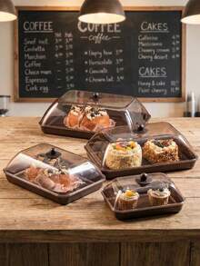 1个长方形塑料展示托盘，带防尘盖，不易碎，可重复使用，适用于水果/甜点/零食/蛋糕，适合节日、婚礼、派对等场合。 - 棕色 - 查看 6