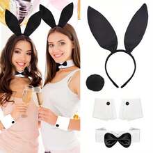 5件套兔耳朵头箍，适合万圣节派对、复活节派对的兔女郎装扮道具 - 彩色 - 查看 4