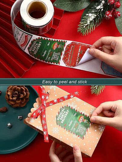 1 Roll 200pcs Christmas Holiday Decoration Gift Rectangular Christmas Stickers Labels