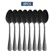 4/8pcs Stainless Steel Black Cutlery Set, Unique Pattern Design With Laser Engraved Handles, Including Coffee Spoons, Dessert Spoons And Tea Spoons, Suitable For Kitchen, Dining Room And Cafe - Black - View 8