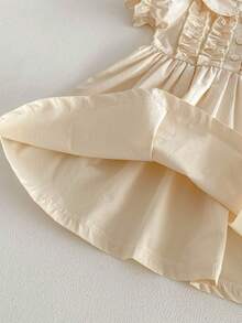 1件女婴休闲简约学院风泡泡袖彼得潘领连衣裙，夏季 - 杏色 - 查看 5