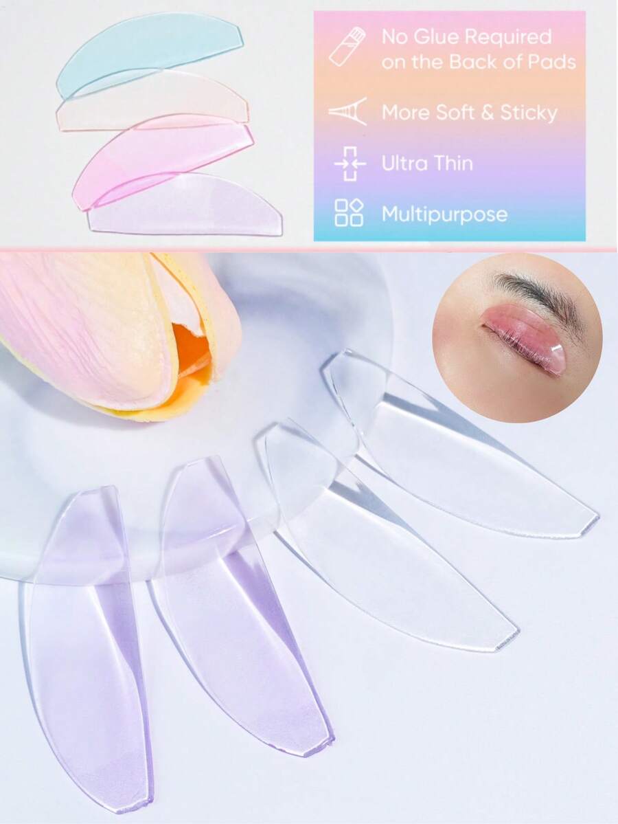 5 Pairs Reusable Silicone Eyelash Curler Pads, Professional Self-Adhesive Eyelash Perming Shields, Fragrance-Free Eyelash Curling Molds, Beauty Makeup Tools - Multicolor - View 1