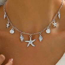 1pc New Creative Ocean Style Starfish & Shell Minimalist Necklace Pendant, Fashionable Versatile Daily Wear - Multicolor - View 2