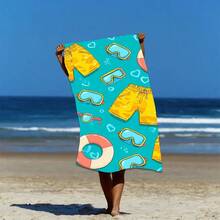 1pc Swim Goggles, Swim Trunks, And A Lifebuoy, Featuring Summer Water-Themed Prints, A Beach Vacation-Themed Beach Towel Made Of Ultra-Soft Microfiber, Mainstream Material, Quick-Drying, Suitable For Beach And Pool - A - 查看 2