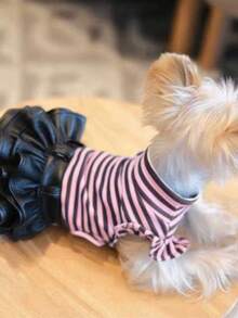 1 pieza Minifalda a rayas Happy mascota, tela cómoda y de alta calidad, nueva llegada de otoño/invierno - Rosa Fucsia - Ver 9